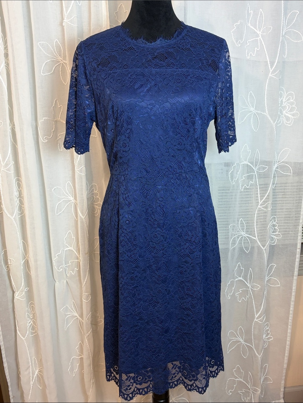 Allegra K Navy Blue Lace Midi Dress
